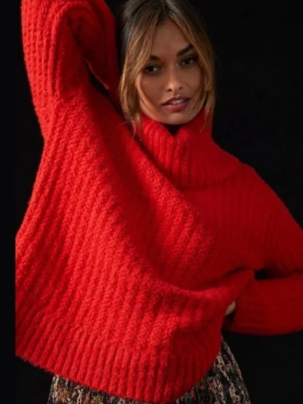 Maeve By Anthropologie Cherry Red Cowl Neckline Pullover Knit Sweater